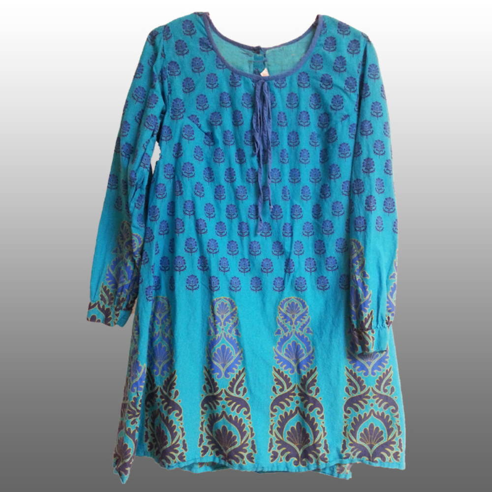 Yo Baby SZ XXL Maternity Tunic In Teal Indigo & Periwinkle Print (T-393)